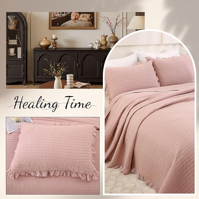 ROOMLIFE Quilt Set Full Size 3D Floral Embroidery Pattern 3-Piece Cotton - Image 6