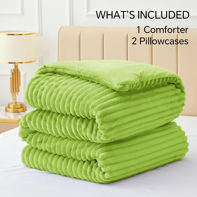 BEDELITE Fleece King Comforter Set -Super Soft & Warm Fluffy Dark Citron Bedding - Image 6