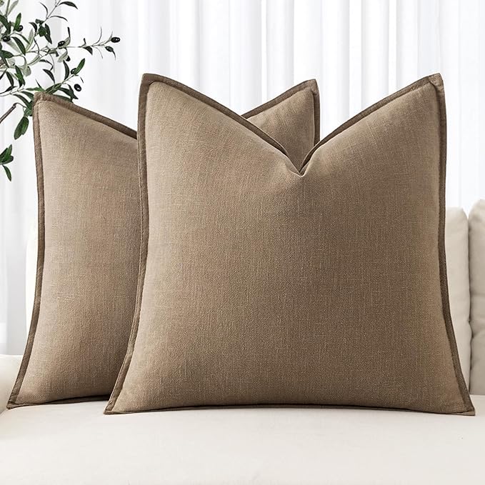 MIULEE Decorative Linen Euro Sham Pillow Covers 28x28 Inch Khaki Boho Farmhouse by MIULEE