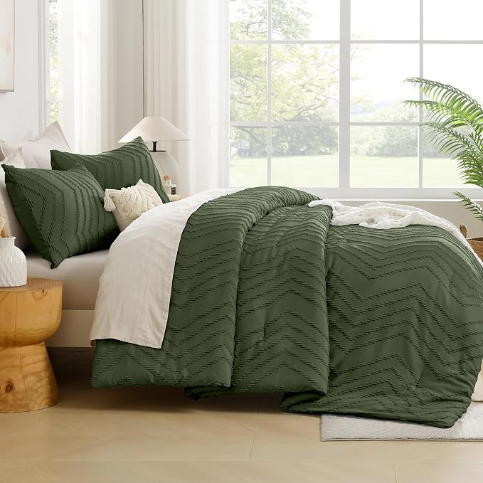 Andency Olive Green Comforter Set Queen Size, Boho Soft Fluffy Warm Lightweight - Image 7