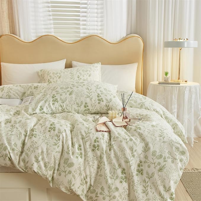 mixinni Girls Boho Green Floral Duvet Cover Set Twin XL Size Cotton Soft - Image 3
