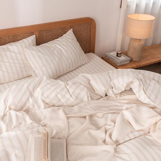 BESTOUCH Duvet Cover Set 100% Washed Cotton Linen Feel Super Soft Comfortable - Image 2