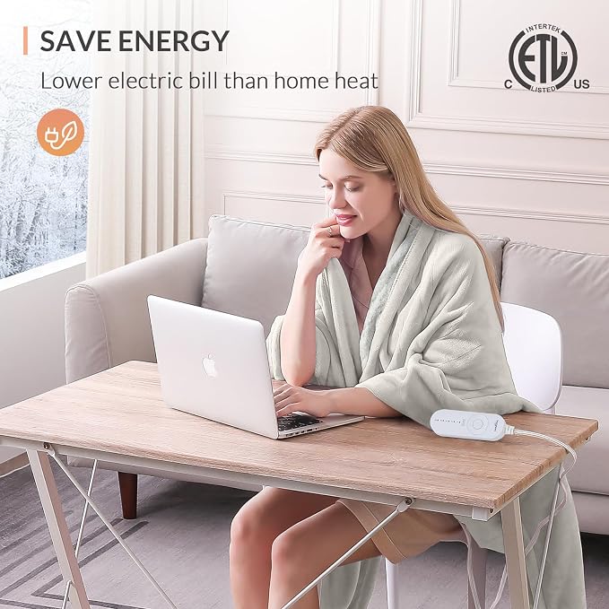 HOMLYNS LuxeHeat Heated Blanket Electric Blanket, Soft Flannel Sherpa Heated - Image 6
