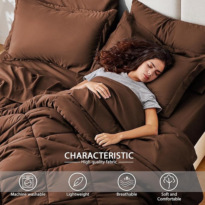 Love's cabin Queen Comforter Set Brown, 7 Pieces Queen Bed in a Bag, All Season - Image 3