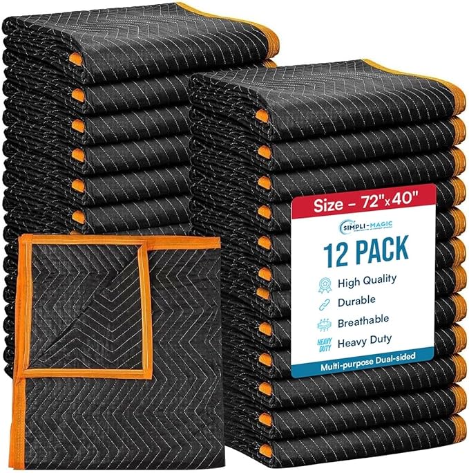 Simpli-Magic Heavy Duty Padded Moving Blankets 72" x 40" – 12 Pack – Packing by Simpli-Magic