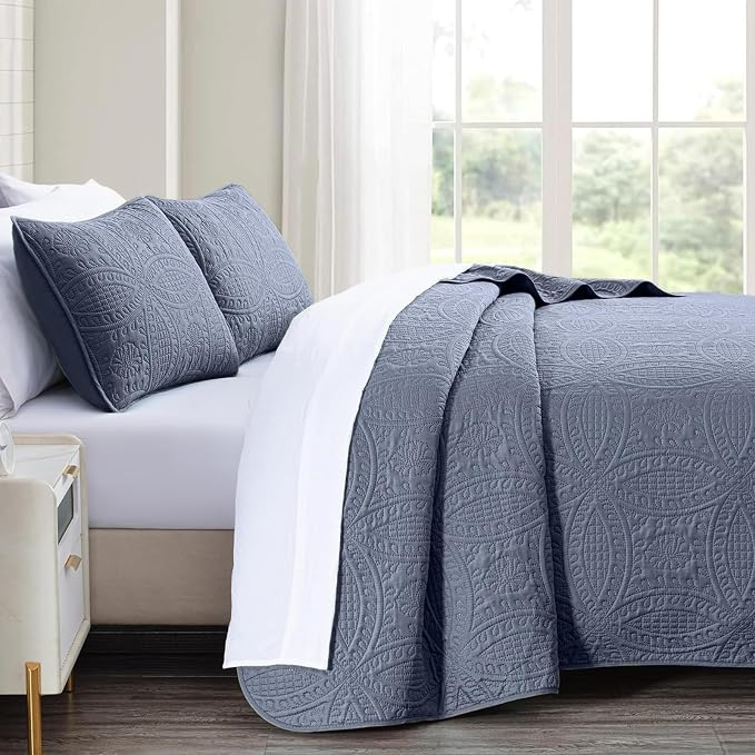 akkialla Quilts Queen Size, Bluish Grey Ultrasonic Full/Queen Quilt Set - Image 3