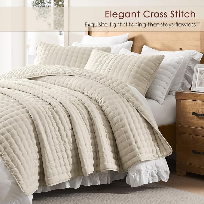 WDCOZY Beige King Size Quilt Bedding Sets - Image 3
