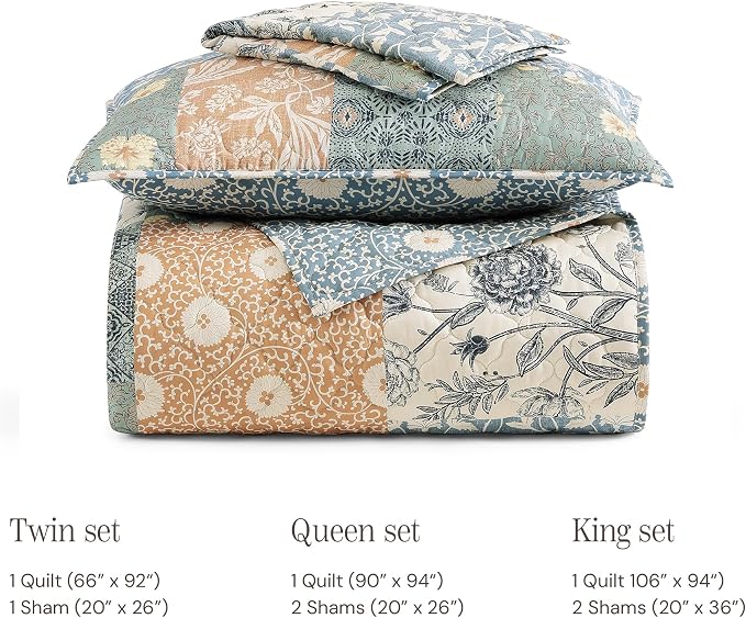 BLOOMHAVEN Quilt Set Twin Size, Patchwork Green Floral Quilt Sets, Reversible - Image 8