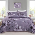 Floral Quilt Set Queen 3 Pieces Dark Purple Boho Flower Quilt Coverlet Set Soft by DRUCON