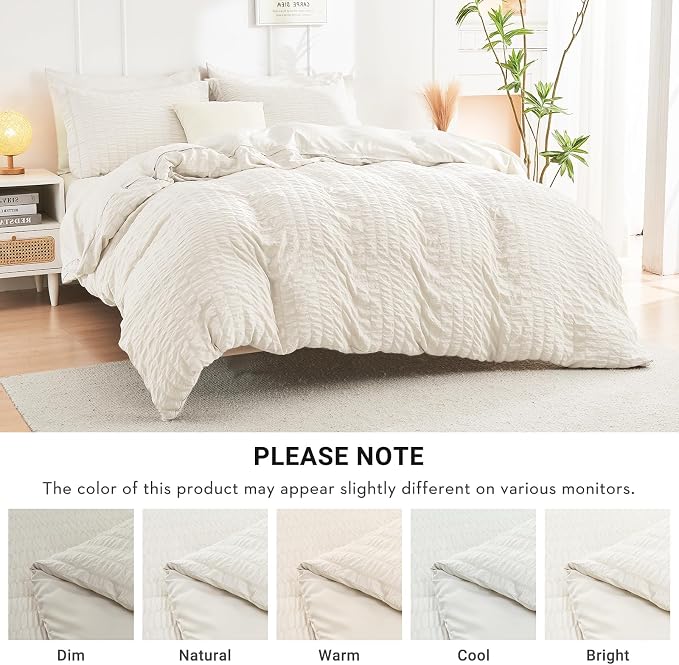 HYMOKEGE Ivory King Size Comforter Set Seersucker 7 Pieces, All Season Luxury - Image 6