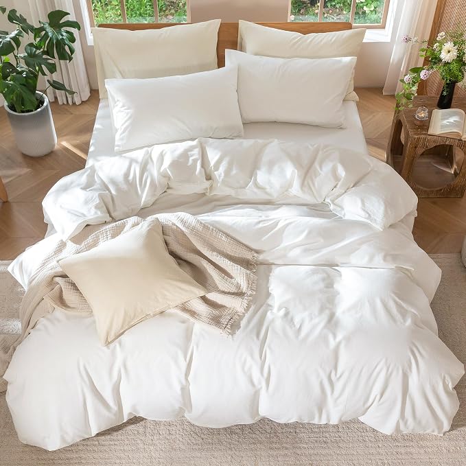MooMee Bedding Duvet Cover Set 100% Washed Cotton Linen Like Textured - Image 6