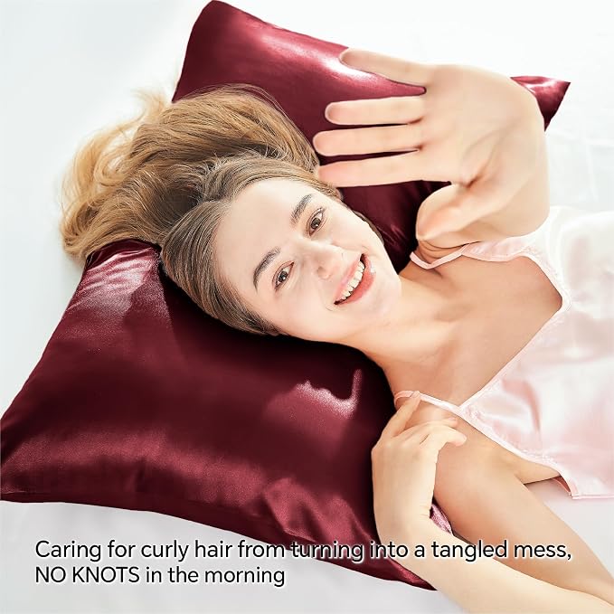 BEDELITE Satin Pillowcase with Zipper, Burgundy King Size Pillow Cases Set of 2 - Image 4