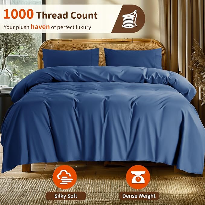 LBRO2M 1000 Thread Count 100% Egyptian Cotton Sheets Set Twin XL, 3 Piece Sets - Image 2