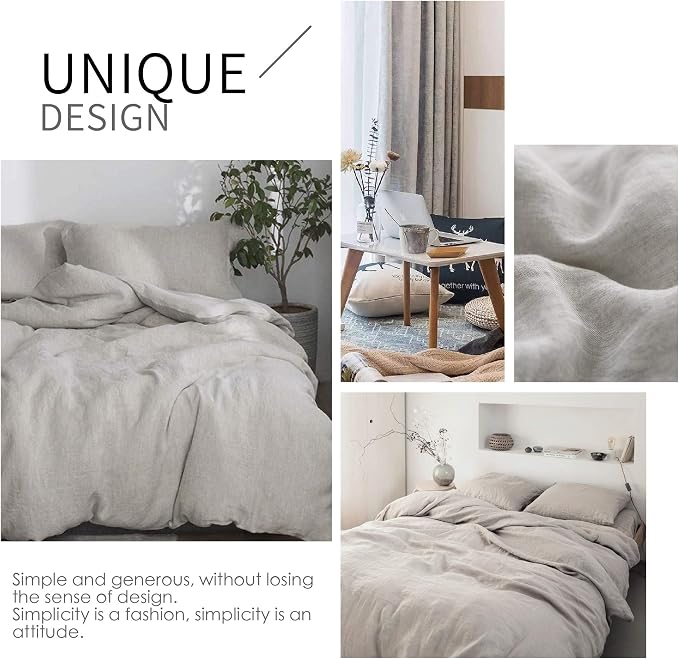 Simple&Opulence 100% Linen Duvet Cover Set 3pcs Basic Style Natural French - Image 5