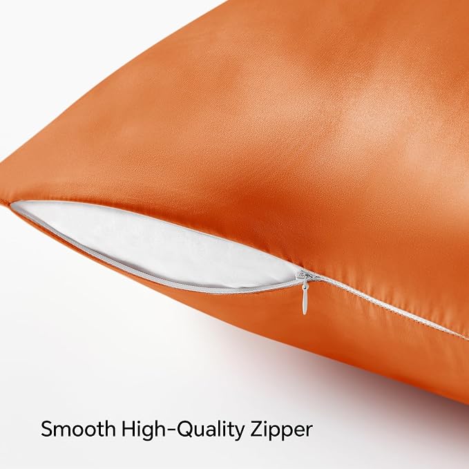 BEDELITE Satin Pillowcase with Zipper 2 Pack, Burnt Orange Pillow Cases - Image 5