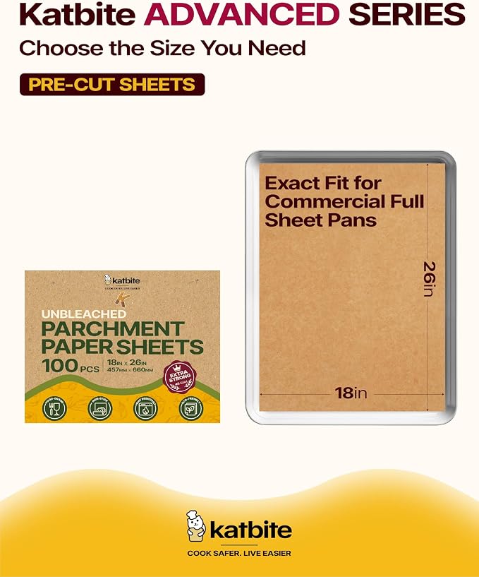 Katbite Parchment Paper Sheets Heavy Duty, 18x26 Inches 100 PCS Precut Baking - Image 2