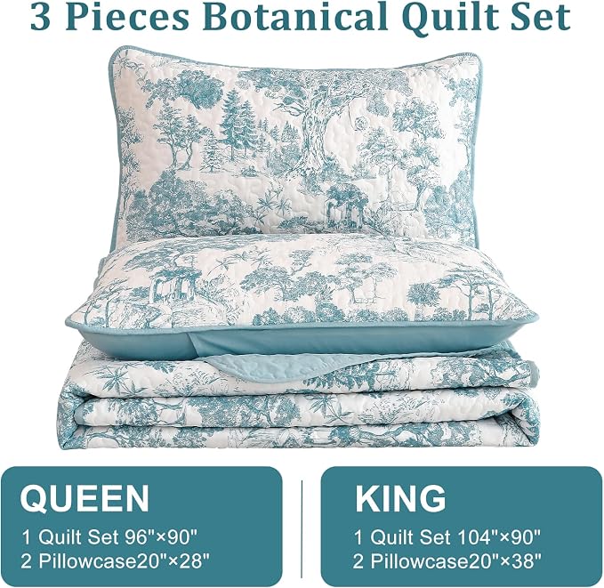 WONGS BEDDING Botanical Quilt Set Queen Size - Image 7