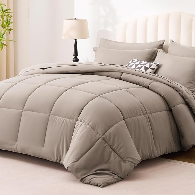 Love's cabin Queen Comforter Set Light Brown, 7 Pieces Queen Bed in a Bag - Image 2