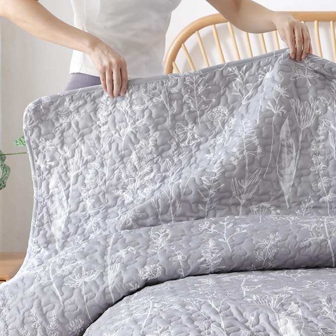 JANZAA Quilts Queen Size Bed Spread Botanical 3 Pieces Quilts Queen Size Sets - Image 7
