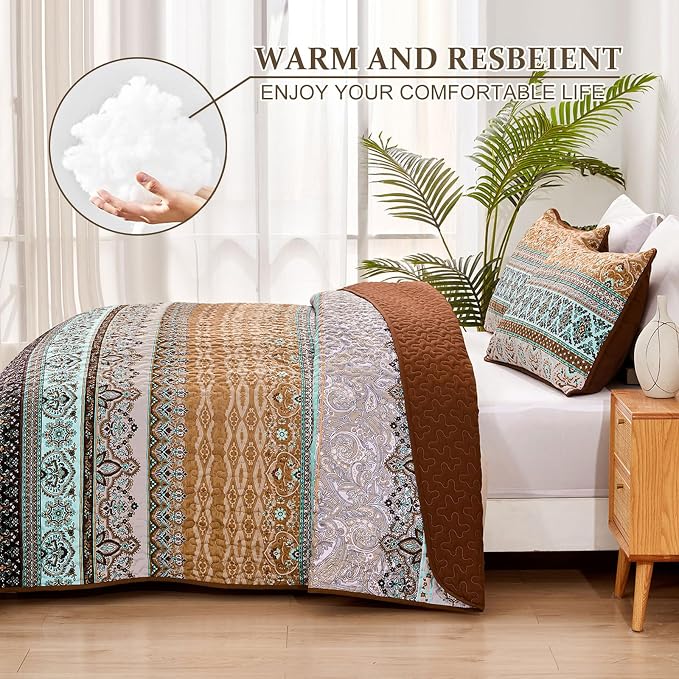 WONGS BEDDING Boho Fall Queen Quilt Set, Lightweight Microfiber Bed Decor - Image 3