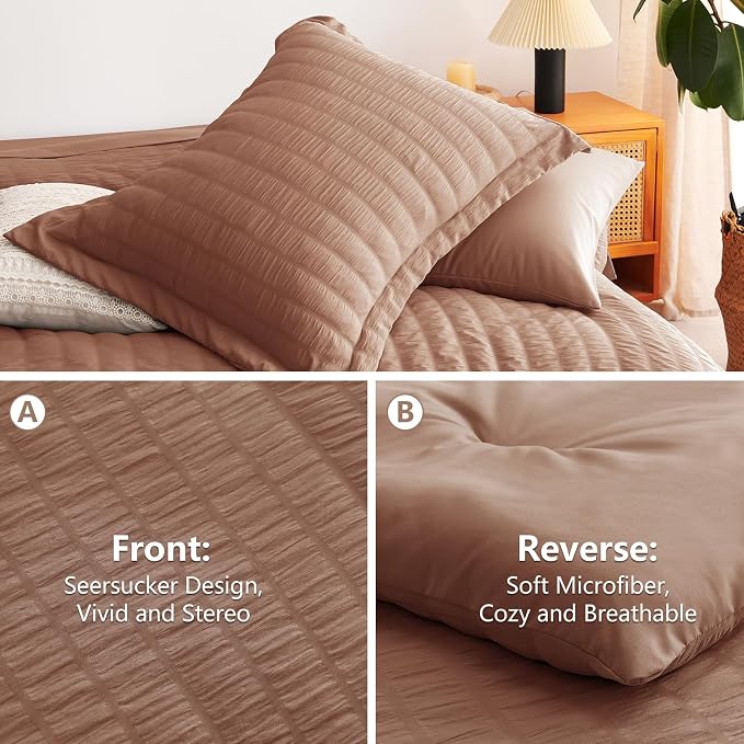 CozyLux Queen Comforter Set Mocha Mousse Seersucker 7 Pieces Bed in a Bag Queen - Image 4