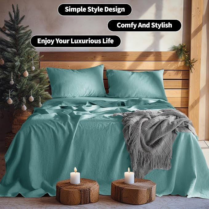 LBRO2M 100% Pure Linen Sheet Set Deep Pocket Up to 16" Bed Sheets Sets - Image 8