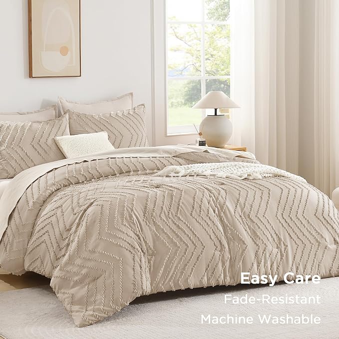 Andency Khaki Comforter Full Size, Boho Beige Soft Fluffy Tan Warm Lightweight - Image 3