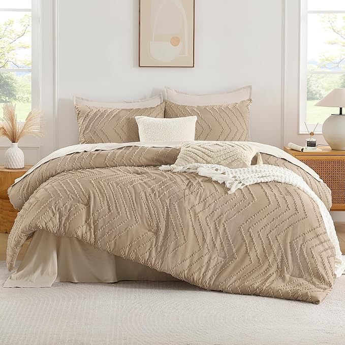 Andency Taupe Comforter Set Full Size, Boho Soft Warm Tufted Bedding Comforter - Image 2