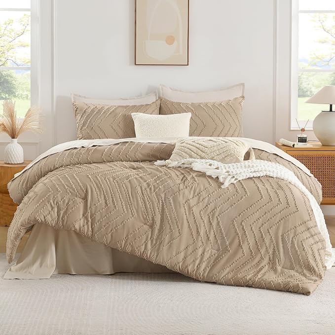 Andency Taupe California King Comforter Set, Boho Cal King Soft Warm Tufted - Image 2