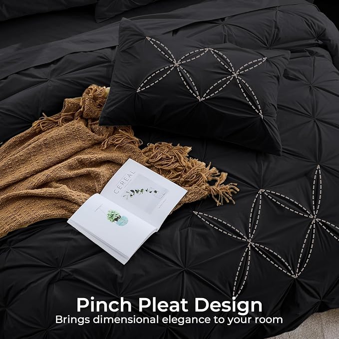 Sasttie King Size Comforter Set, 7-Piece Bed in a Bag, Pintuck Bedding Set - Image 4
