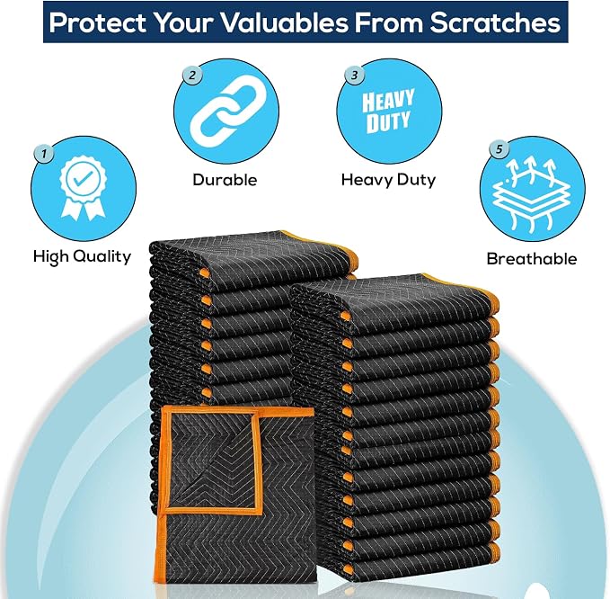 Simpli-Magic Heavy Duty Padded Moving Blankets 72" x 40" – 12 Pack – Packing - Image 4