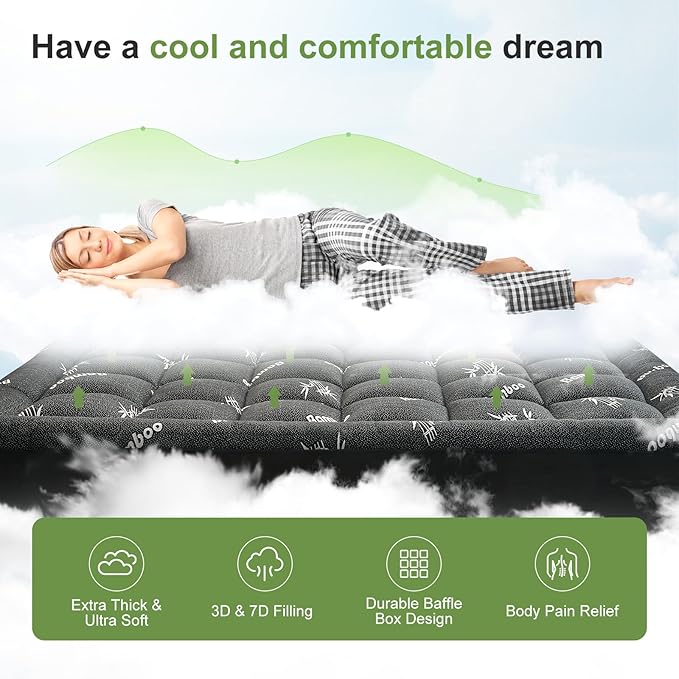 Twin Size Mattress Topper Viscose Derived from Bamboo, Soft Thick Pillow Top - Image 2