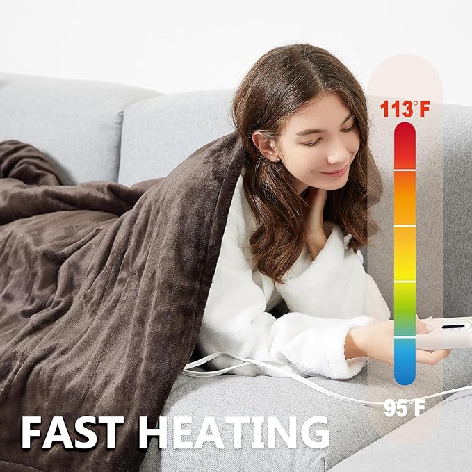 Tefici Electric Heated Blanket Throw, Super Cozy Soft 2-Layer Flannel 50" x 60" - Image 5