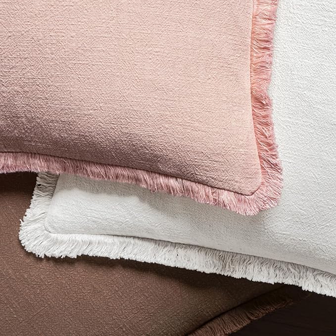 MIULEE Decorative Throw Pillow Covers Neutral Linen Fringe Throw Pillows Set of - Image 4