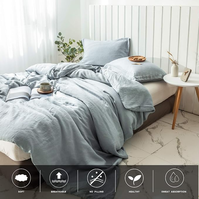 Simple&Opulence 100% Linen Duvet Cover Set 3pcs Basic Style Natural French - Image 6