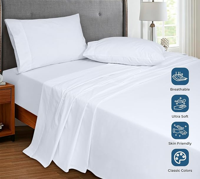 Royale Linens 100% Organic Cotton Queen Flat Sheet Only - Image 4