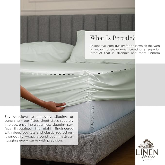 Linen Home 100% Cotton Percale Sheets Full Size, Dove Grey, Deep Pocket - Image 4