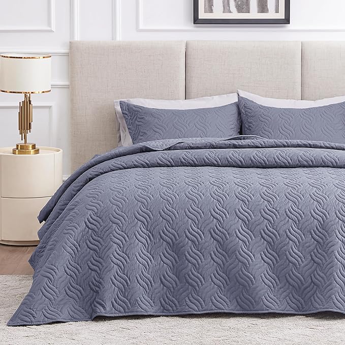 Love's cabin Quilts for Queen Bed Bluish Grey Bedspreads Bedding Set by Lovescabin