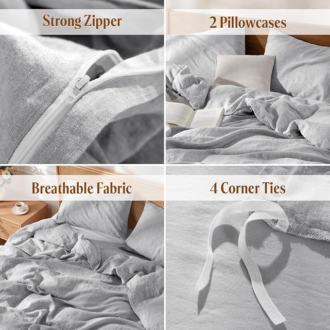 LBRO2M 100% France Linen Duvet Cover Set Full Size 3 Pcs Natural Flax Comforter - Image 5