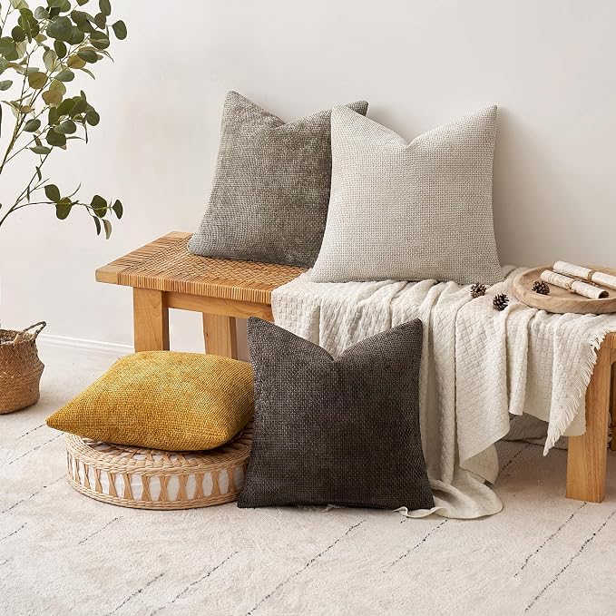 MIULEE Pack of 4 Couch Throw Pillow Covers 16x16 Inch Neutral Gold/Brown Soft - Image 4