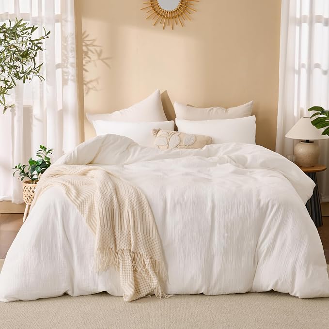 Off White Twin Duvet Cover, 100% Sandwashed Cotton Soft Twin Size Duvet Cover - Image 5