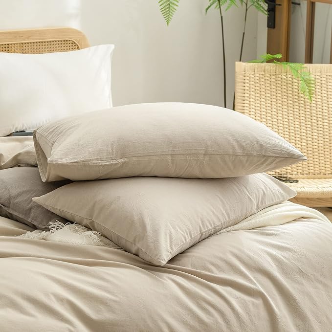 BESTOUCH Duvet Cover Set 100% Washed Cotton Linen Feel Super Soft Comfortable - Image 7