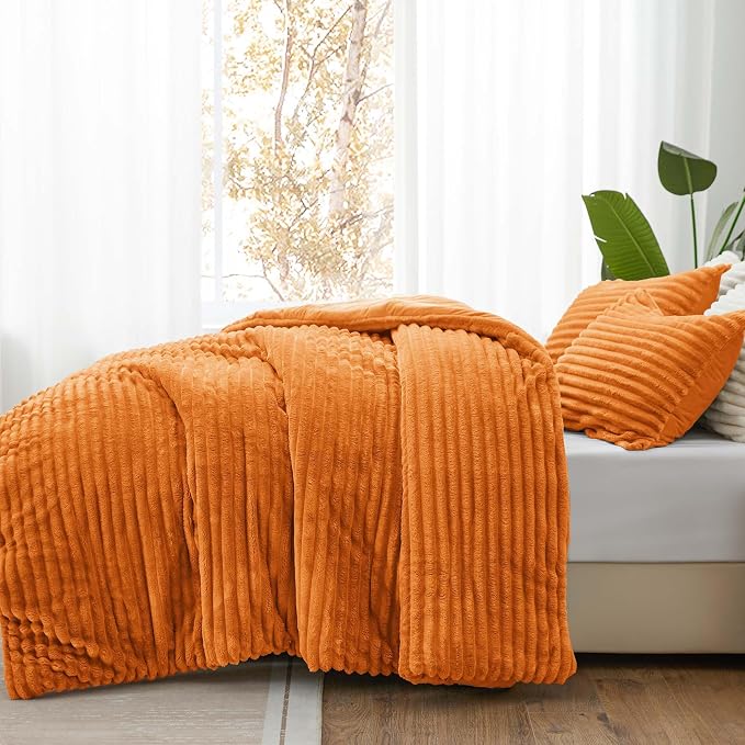 BEDELITE Fleece Full Comforter Set -Super Soft & Warm Fluffy Burnt Orange - Image 2