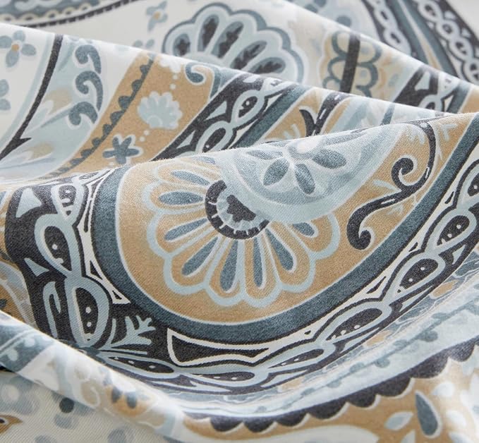 SUSYBAO Blue Paisley Duvet Cover King 100% Cotton Vintage Floral Duvet Cover 3 - Image 3