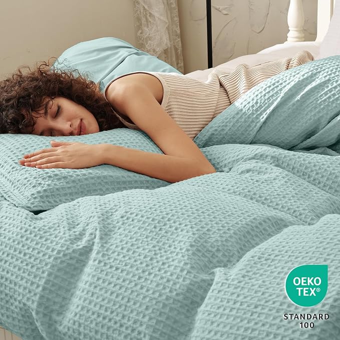 PHF Waffle Weave Duvet Cover Set Queen Size, No Snagging Ultra Soft Luxury - Image 2