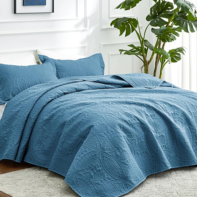 Love's cabin Oversized King Size Quilt Bedding Set Misty Blue Bedspreads - Image 2