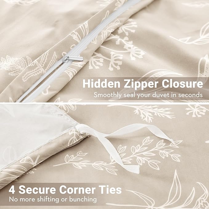 MUXHOMO Duvet Cover King Size, Reversible Floral Beige Duvet Cover Set - Image 5