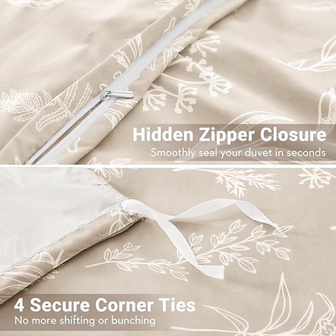 MUXHOMO Duvet Cover Queen Size, Reversible Floral Beige Duvet Cover Set - Image 5