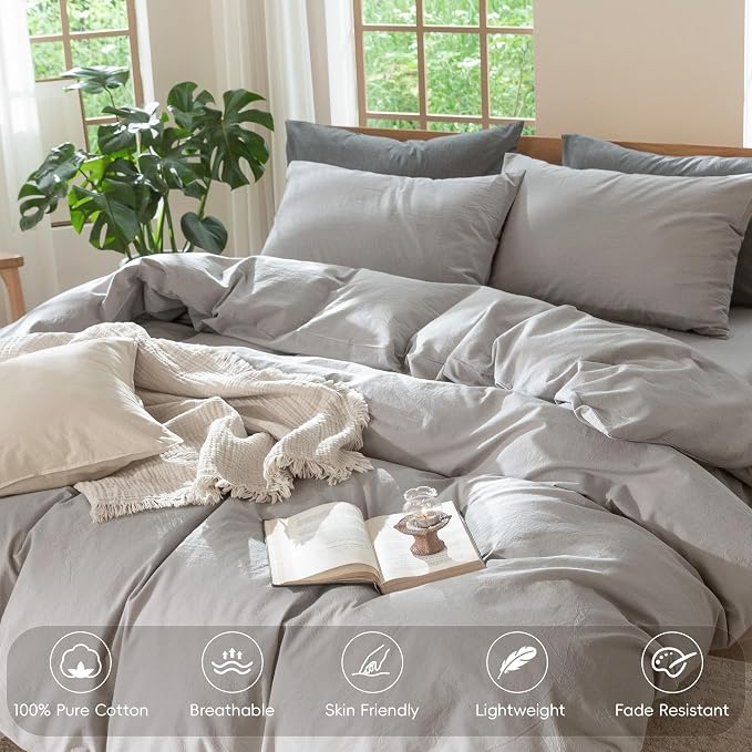 MooMee Bedding Duvet Cover Set 100% Washed Cotton Linen Like Textured - Image 4