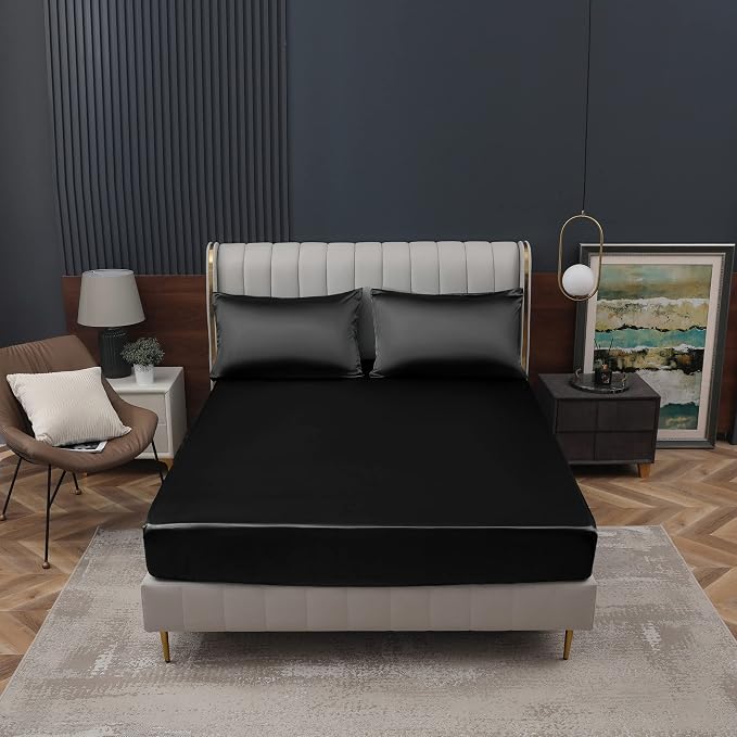 Homiest Black Satin Fitted Sheet Twin Size, Deep Pocket, Luxury & Ultra Soft - Image 2